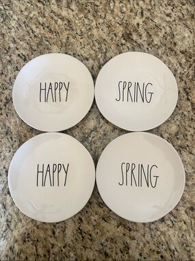 Happy Spring White Ceramic Salad Plates - Set of 4